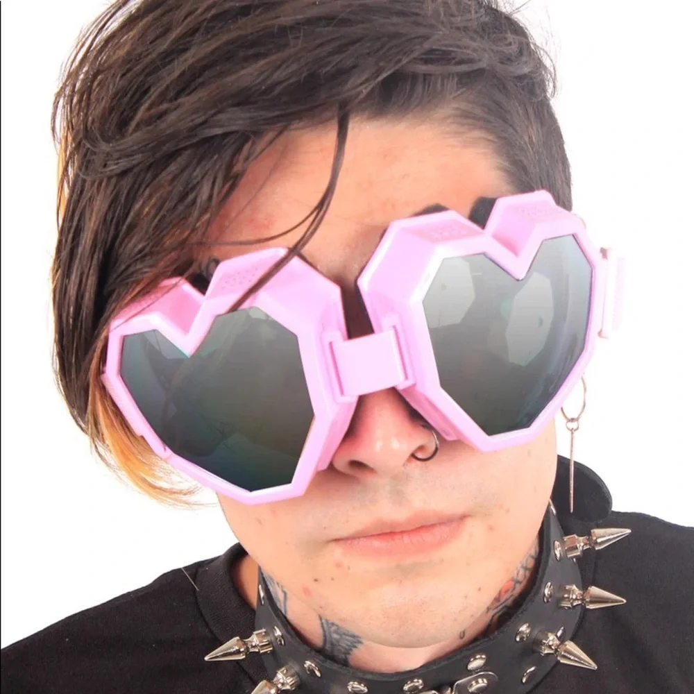 Unisex Heart Shaped Rhinestone Festival Rave Fashion Goggles Glasses